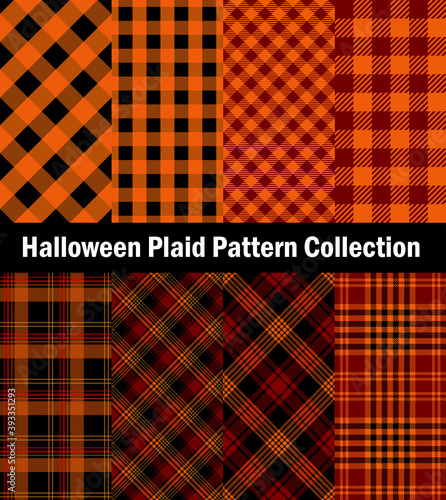 Halloween tartan plaid collection. Decorative textile pattern designs for pillows, shirts, tablecloth etc.