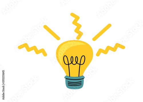 Light bulb with yellow glowing rays, cartoon vector illustration, idea symbol