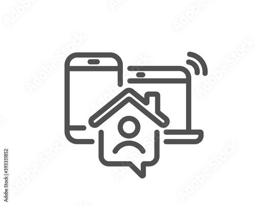 Work at home line icon. Freelance job sign. Remote office employee symbol. Quality design element. Linear style work home icon. Editable stroke. Vector