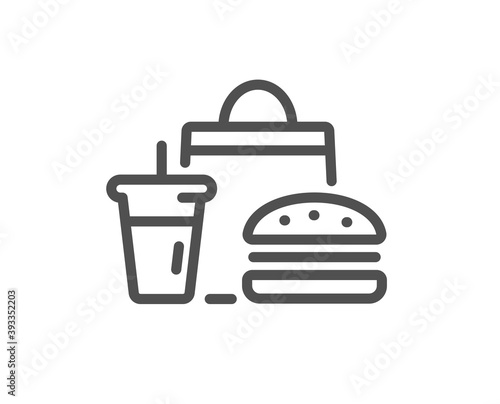 Food delivery line icon. Meal order sign. Fast food symbol. Quality design element. Linear style fast food icon. Editable stroke. Vector