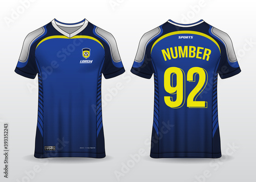 Soccer jersey mockup. t-shirt sport design template, uniform front and back view. blue color	