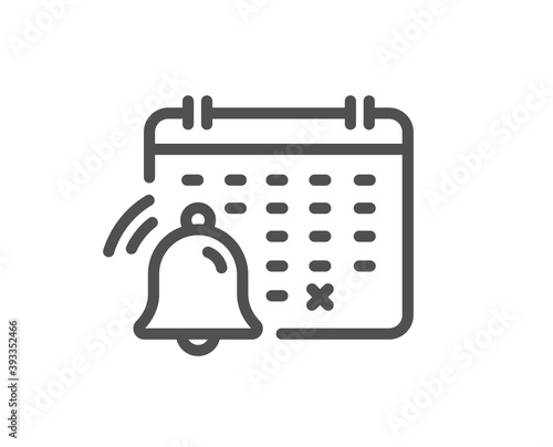 Notification calendar line icon. Bell alarm reminder sign. Alarm clock symbol. Quality design element. Linear style notification calendar icon. Editable stroke. Vector