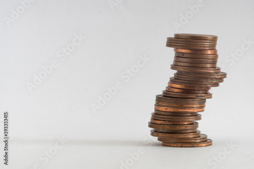 Canvastavla stack of euro cent coins on white background