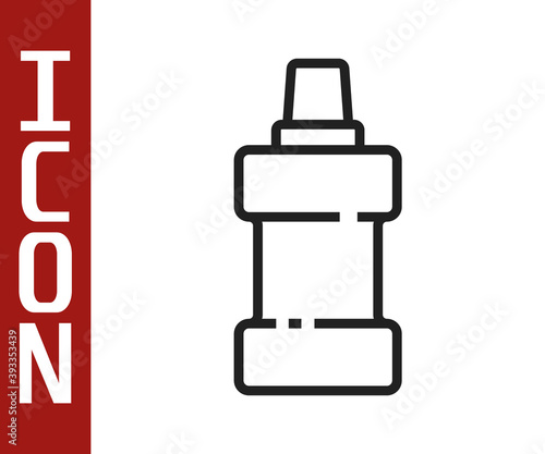 Black line Plastic bottle for laundry detergent, bleach, dishwashing liquid or another cleaning agent icon isolated on white background. Vector.