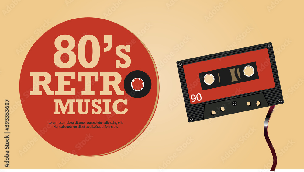 retro music poster with old tape, vector illustration, vintage background