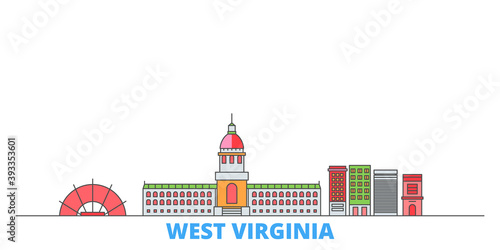 United States, Charleston West Virginia cityscape line vector. Travel flat city landmark, oultine illustration, line world icons