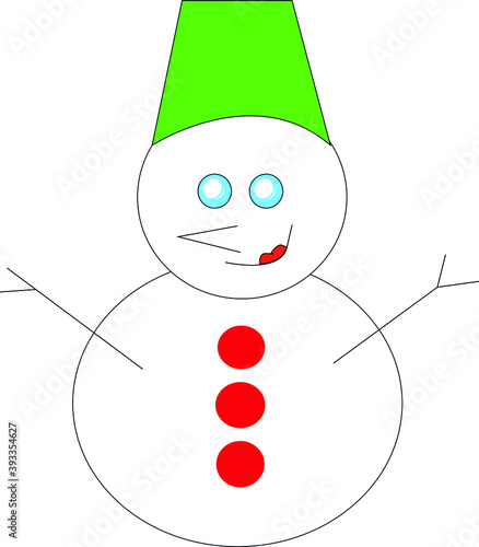 funny drawn snowman on white background