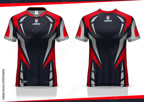 Jersey mockup. t-shirt sport design template for runner, uniform front and back view. red black color