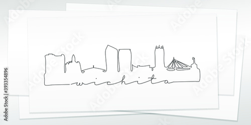 Wichita, KS, USA Doodle Skyline Hand Drawn. City One Line Art Illustration Landmark. Minimalistic Sketch Pen Background.