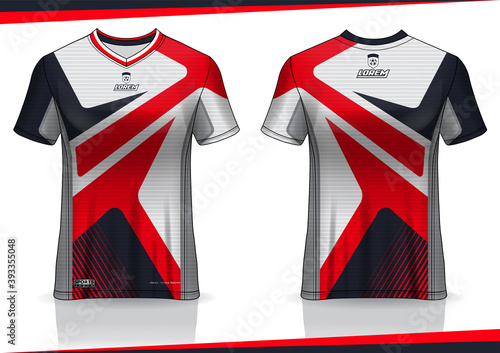 Jersey mockup. t-shirt sport design template for runner, uniform front and back view. red white color