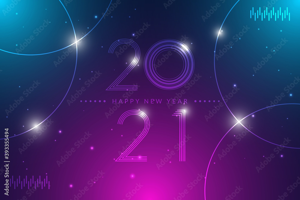 Obraz premium Happy New Year 2021 text design. Futuristic technology background.