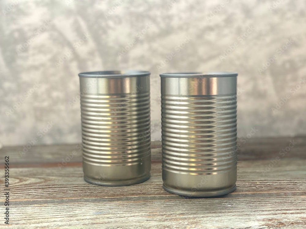 Two tin cans, recycling, suitable for children's craft. Two tin cans, recycling, suitable for children's craft.