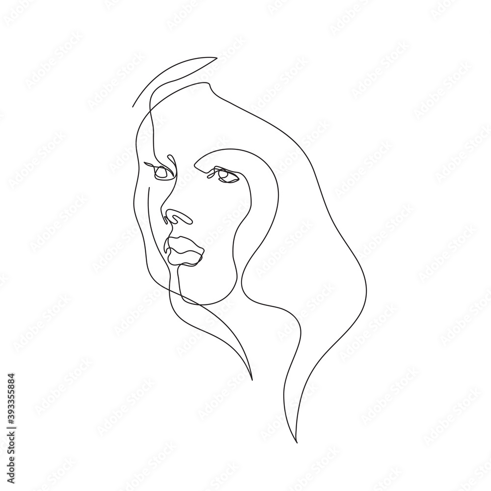 Female face drawn in one line. Continuous line. Female face drawn in one line. Continuous line.