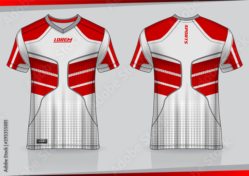 Jersey mockup. t-shirt sport design template for runner, uniform front and back view. red white color