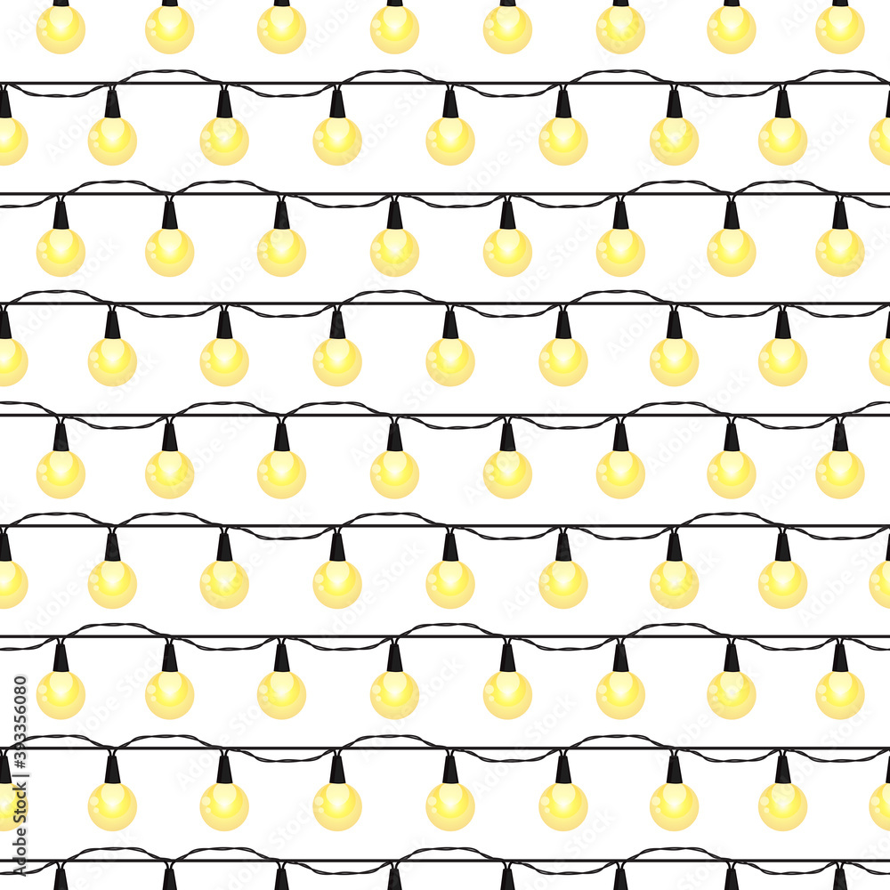 Naklejka premium Christmas light bulbs seamless pattern, Colorful xmas garland, Christmas and New Year background
