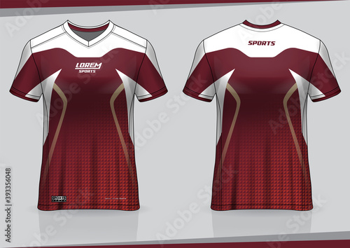 Jersey mockup. t-shirt sport design template for runner, uniform front and back view. maroon color