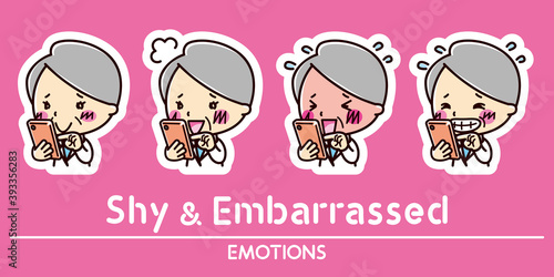 スマホと女医の表情セット / 照れる / 恥ずかしい