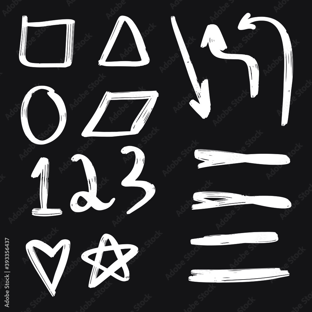 Roughly hand drawn, handmade elements. Set of hearts, stars and arrows, numbers, geometrica figures, underlines. EPS Vector Roughly hand drawn, handmade elements. Set of hearts, stars and arrows, numbers, geometrica figures, underlines. EPS Vector