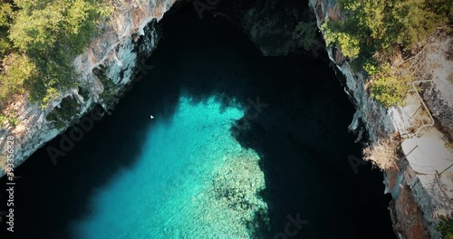 Drone shot of cave Melissani in Kefalonia photo