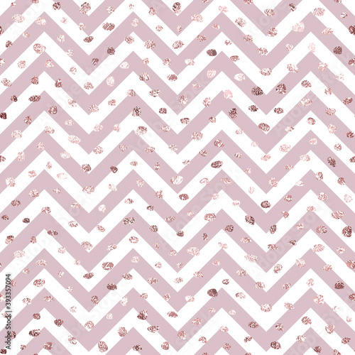 Dots. Rose gold foil. Pink seamless pattern dot. Scatter glitter spot. Golden roses sparkle foil. Elegant marble texture. Delicate background random dots. Tender design for gift wrappers . Vector