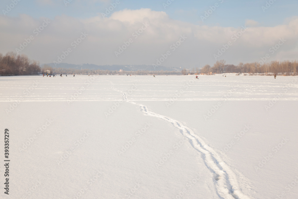 human footprints in deep snow human footprints in deep snow