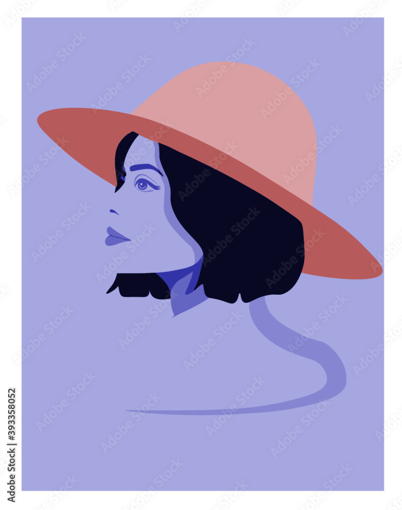 Fashion portrait of a girl with hat in pastel colors Fashion portrait of a girl with hat in pastel colors
