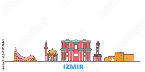 Turkey, Izmir cityscape line vector. Travel flat city landmark, oultine illustration, line world icons