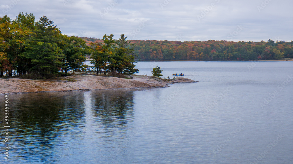 Killbear Provincial Park, a small park with typical Georgian bay landscape: lake Huron, beautiful autumn foliage and rocky outcrop of the Canadian Shield Killbear Provincial Park, a small park with typical Georgian bay landscape: lake Huron, beautiful autumn foliage and rocky outcrop of the Canadian Shield