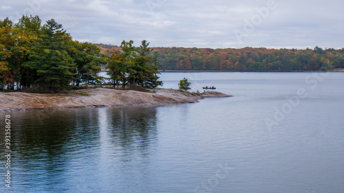 Killbear Provincial Park, a small park with typical Georgian bay landscape: lake Huron, beautiful autumn foliage and rocky outcrop of the Canadian Shield