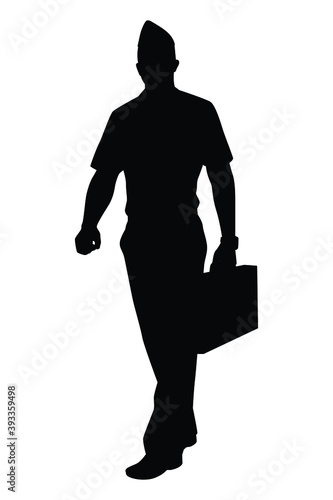 Military cadet silhouette vector on white