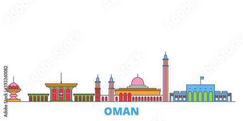 Oman, Muscat cityscape line vector. Travel flat city landmark, oultine illustration, line world icons