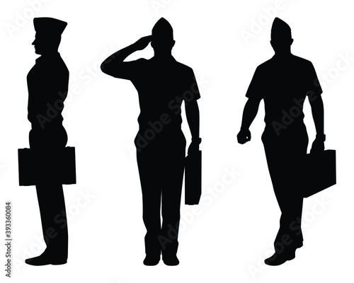 Set of military cadet silhouette vector on white photo