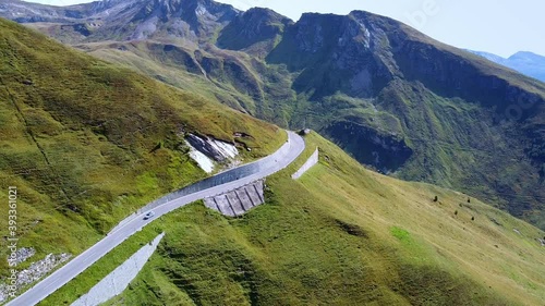 Drone aerial view of Grossglockner high Alpine road in Austria. Beautiful scenery with mountains in the background.