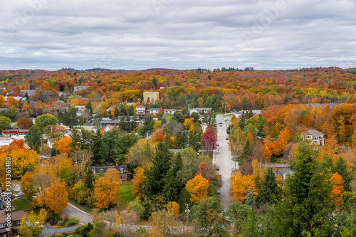 View on Huntsville from the Lions Lookout. Small town of Muskoka region, Ontario during fall photo