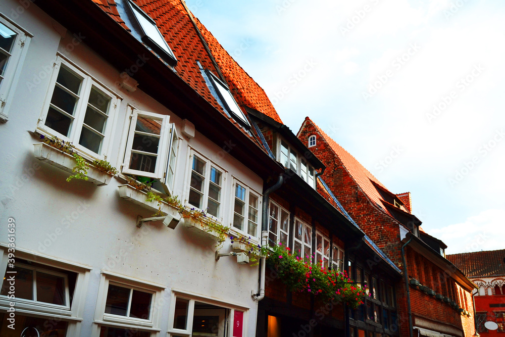 Facades of old buildings in Luneburg, Germany, Europe. 