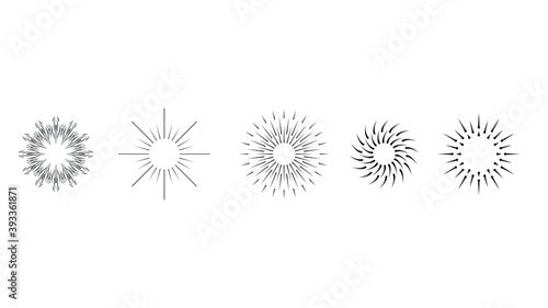 Set Abstract Collection Starburst Black Line Doodle Spark Design Elements Vector
