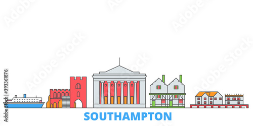 United Kingdom, Southampton cityscape line vector. Travel flat city landmark, oultine illustration, line world icons