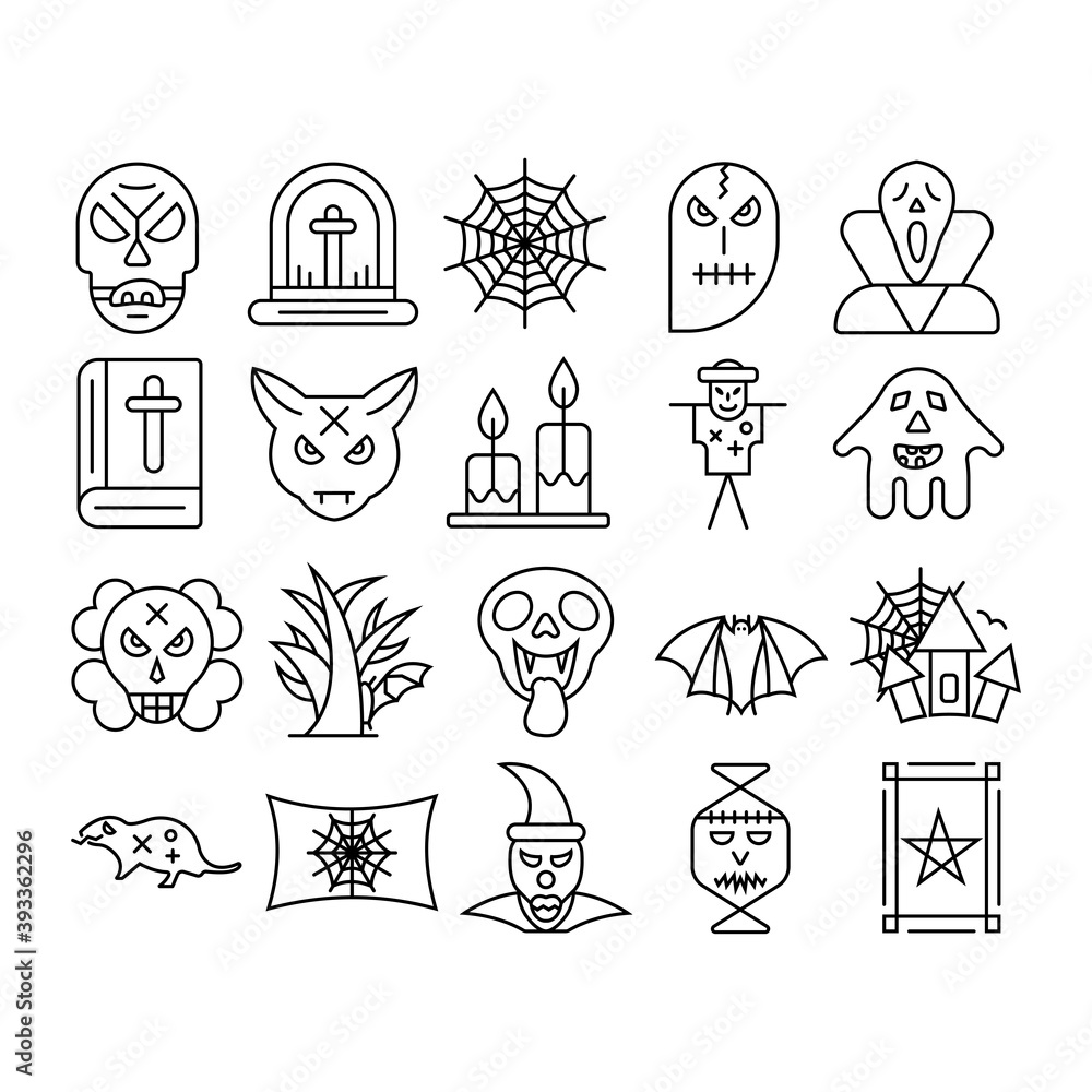 Halloween line art style icon set collection design. Halloween line art style icon set collection design.