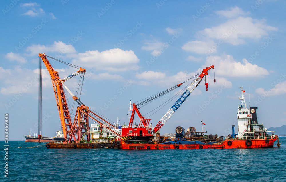 Containership in the gulf of Thailand near Siracha district Chonburi Asia Containership in the gulf of Thailand near Siracha district Chonburi Asia