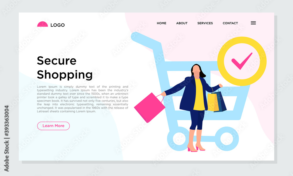 Secure Shopping landing page design in flat style. Secure Shopping landing page design in flat style.