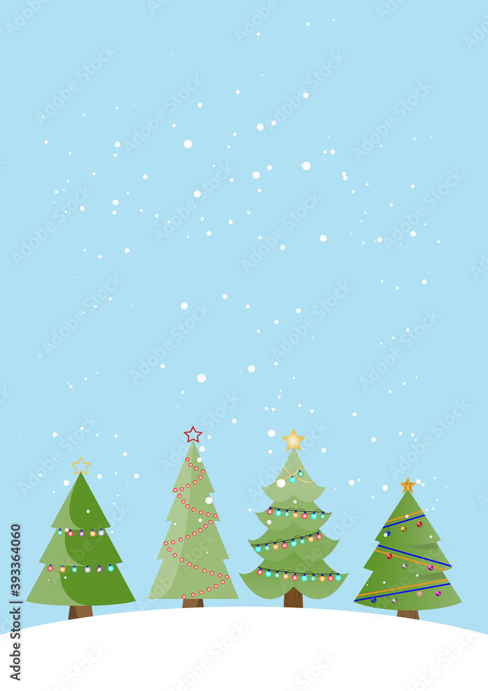 Merry Christmas greeting card, christmas tree winter holiday decoration.