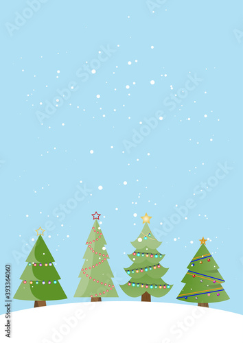 Merry Christmas greeting card, christmas tree winter holiday decoration.