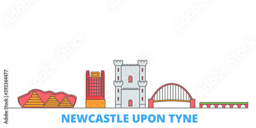 United Kingdom, Newcastle Upon Tyne cityscape line vector. Travel flat city landmark, oultine illustration, line world icons