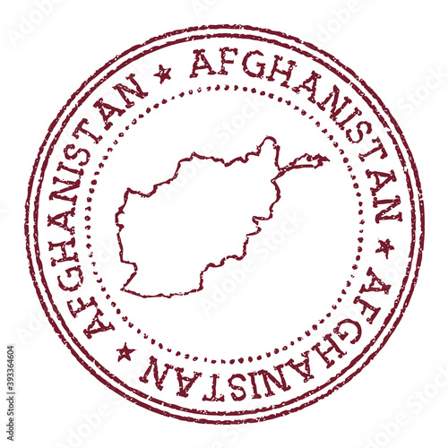 Afghanistan round rubber stamp with country map. Vintage red passport stamp with circular text and stars, vector illustration.