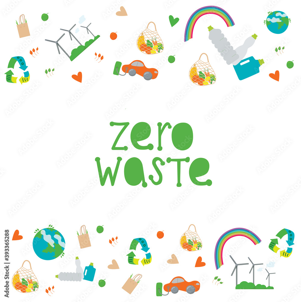 Eco lettering guote - zero waste. Hand writing sign with dreen energy illustration isolated on white background. Vector stock illustration. Eco lettering guote - zero waste. Hand writing sign with dreen energy illustration isolated on white background. Vector stock illustration.