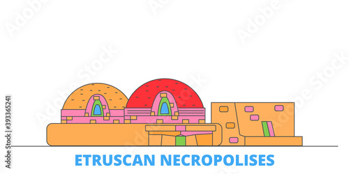 Italy, Cerveteri, Etruscan Necropolises cityscape line vector. Travel flat city landmark, oultine illustration, line world icons