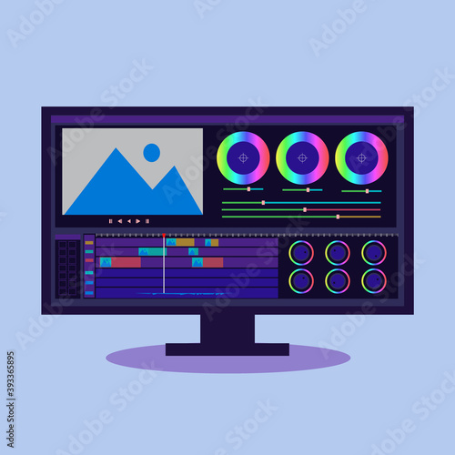 color grading application interface, monitor, digital intermediate icon vector illustration