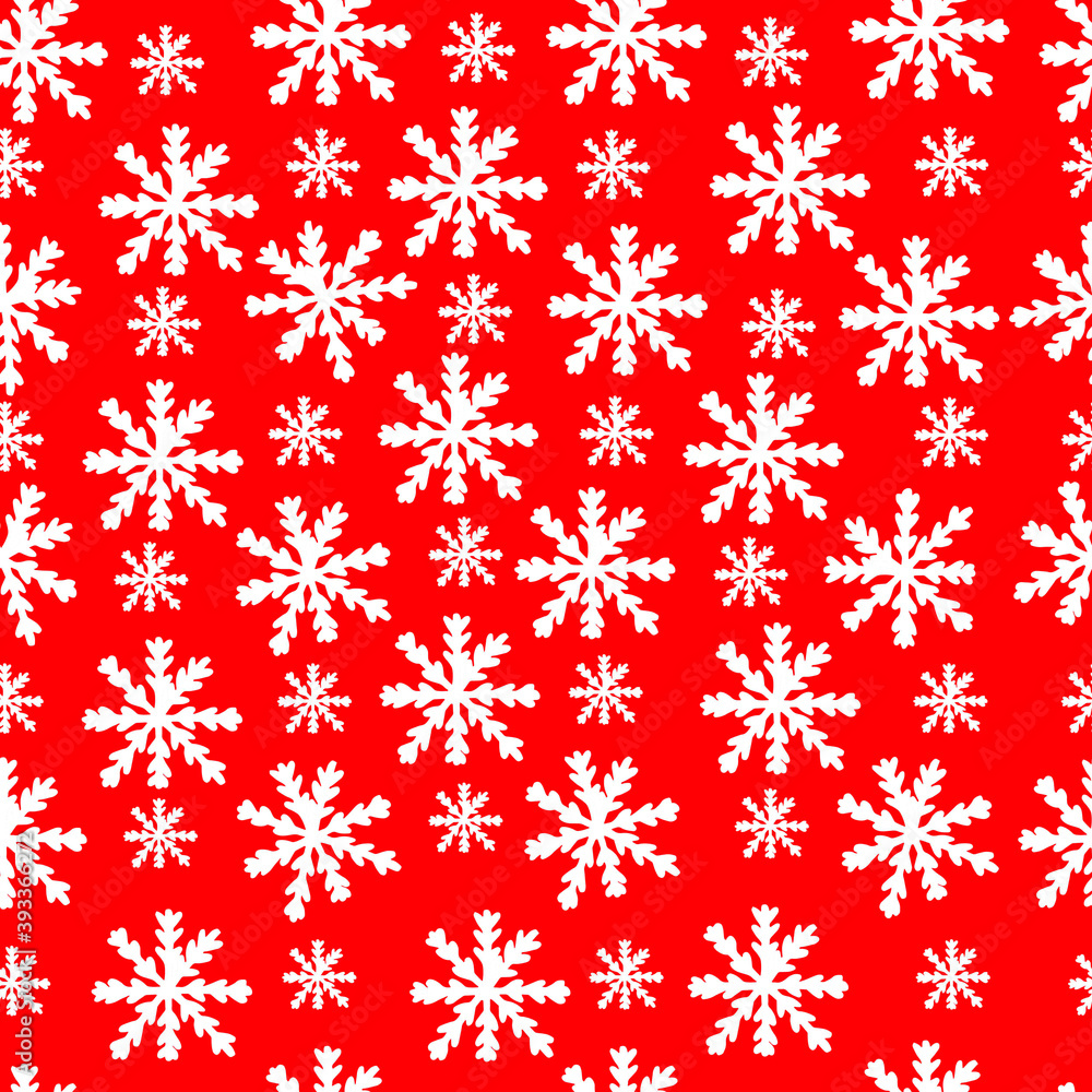 White snowflakes seamless pattern on red background White snowflakes seamless pattern on red background