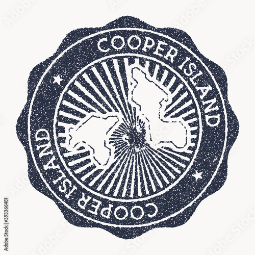 Cooper Island stamp. Travel rubber stamp with the name and map of island, vector illustration. Can be used as insignia, logotype, label, sticker or badge of the Cooper Island.