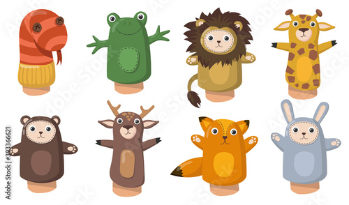 Fotografia Funny animal hand puppets flat set for web design
